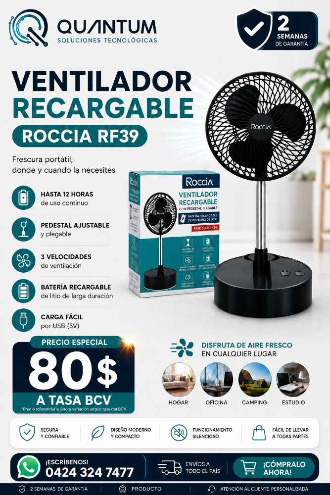 VENTILADOR RECARGABLE 8 PULGADAS RF39 ROCCIA