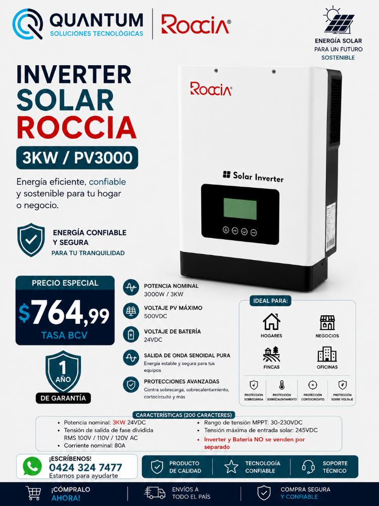 INVERTER SOLAR 3KW/PV3000 MARCA ROCCIA