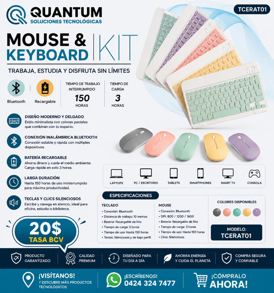 KIT DE TECLADO/MOUSE RECARGABLES