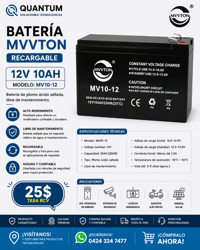BATERIA MVVTON 12V 10AH RECARGABLE