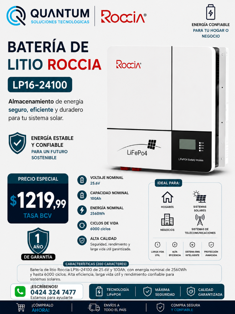 BATERIA LITIUM 100AH 25.6V LP16-24100 MARCA ROCCIA