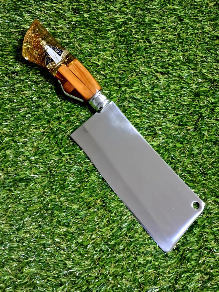 Cutelo 8" - cabo híbrido pingente Nossa Senhora dourado - lâmina aço inox