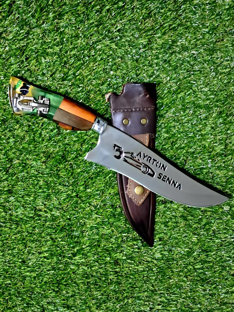 Picanheira 8" - cabo carro fórmula 1 e bandeira Brasil - lâmina aço inox 3 mm Ayton Senna