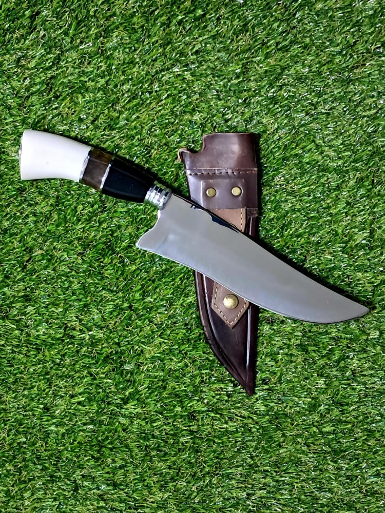 Picanheira 8" - cabo osso, resina roxa, chifre e anelado - lâmina aço inox 2 mm