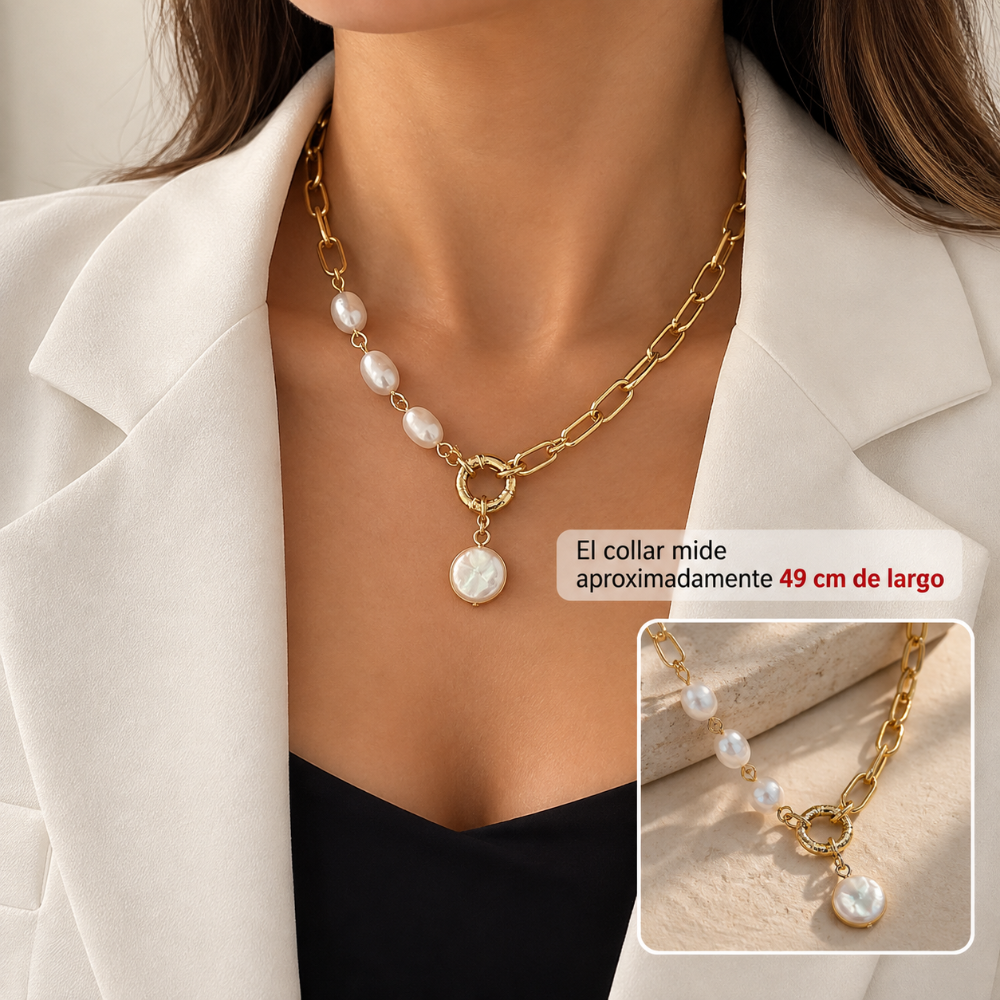 CH 260 - COLLAR COLGANTE CASUAL PARA MUJER CON PERLA ARTIFICIAL Y DIAMANTES DE IMITACIÓN