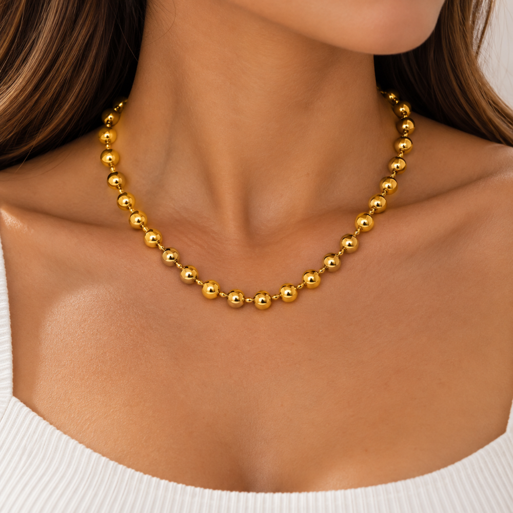CH 185 - COLLAR REDONDO CHAPADO EN ORO PARA MUJER, CON ACERO INOXIDABLE 201