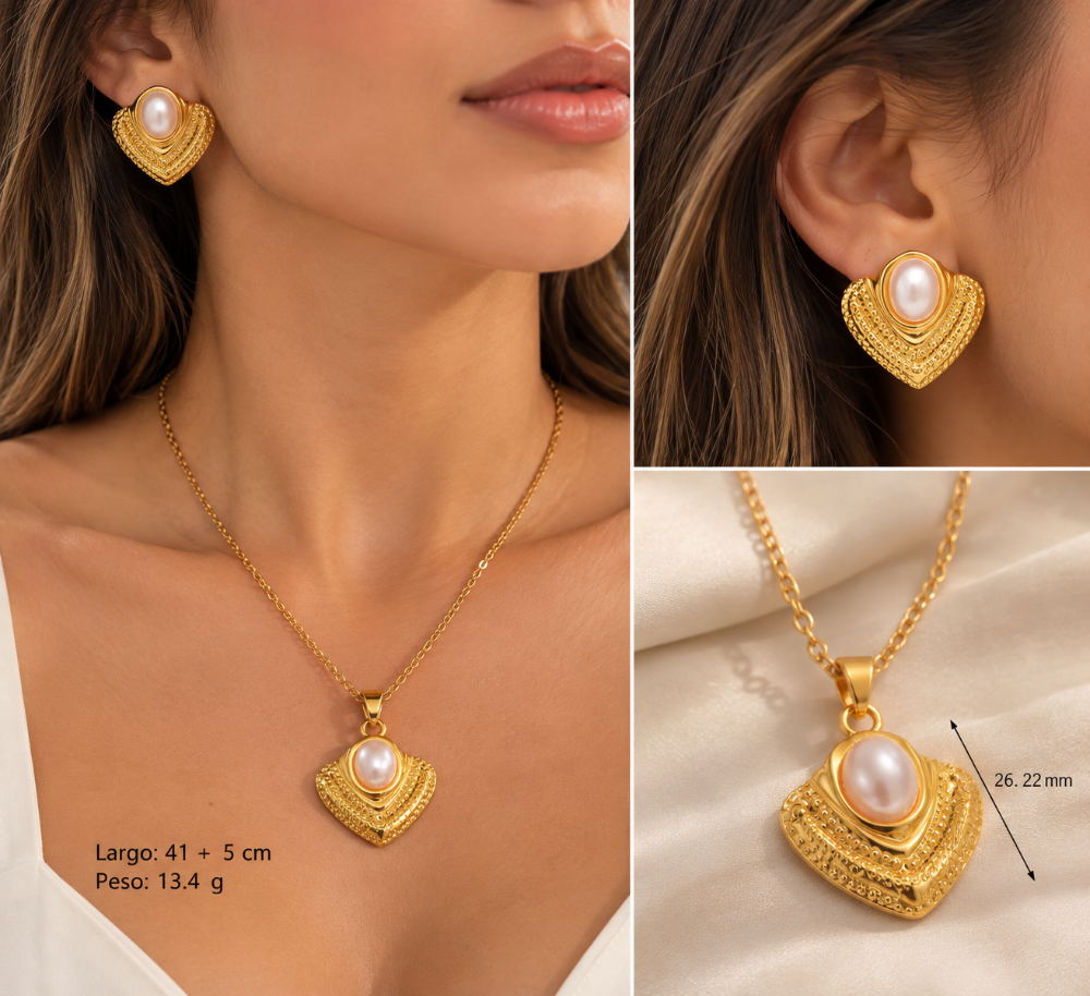 CH 113 - CONJUNTO DE JOYAS PARA MUJER EN ACERO INOXIDABLE 304 CON BAÑO DE ORO