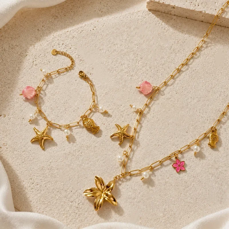 CH 250 - CONJUNTO DE COLLAR Y PULSERA  PARA MUJER CON ESTRELLA DE MAR