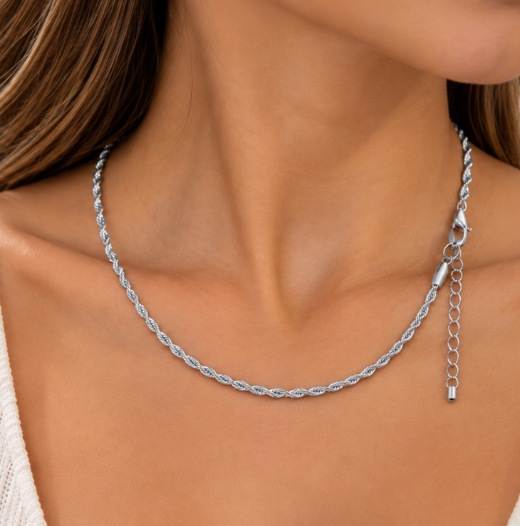 CH 115 - COLLAR UNISEXO DE ACERO INOXIDABLE 304 CON CADENA DESLIZANTE, CHAPADO EN ORO