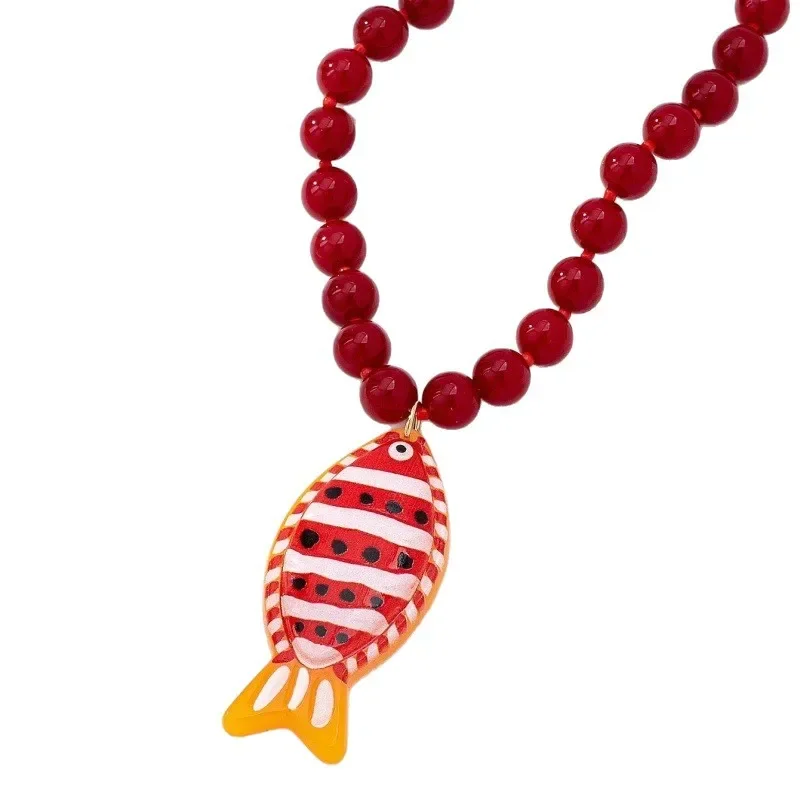 CH 15 - COLLAR COLGANTE DE CUENTAS MULTICOLOR DE PLÁSTICO CON PATRÓN OCÉANO