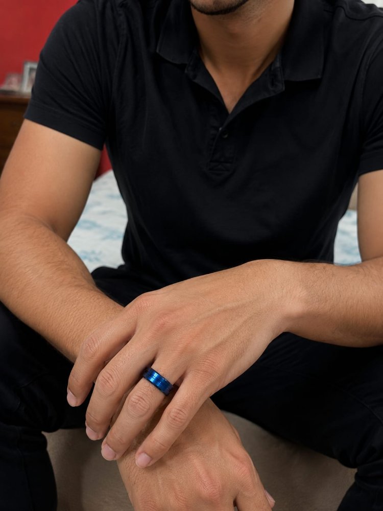 ANILLO AZUL 8MM ACERO