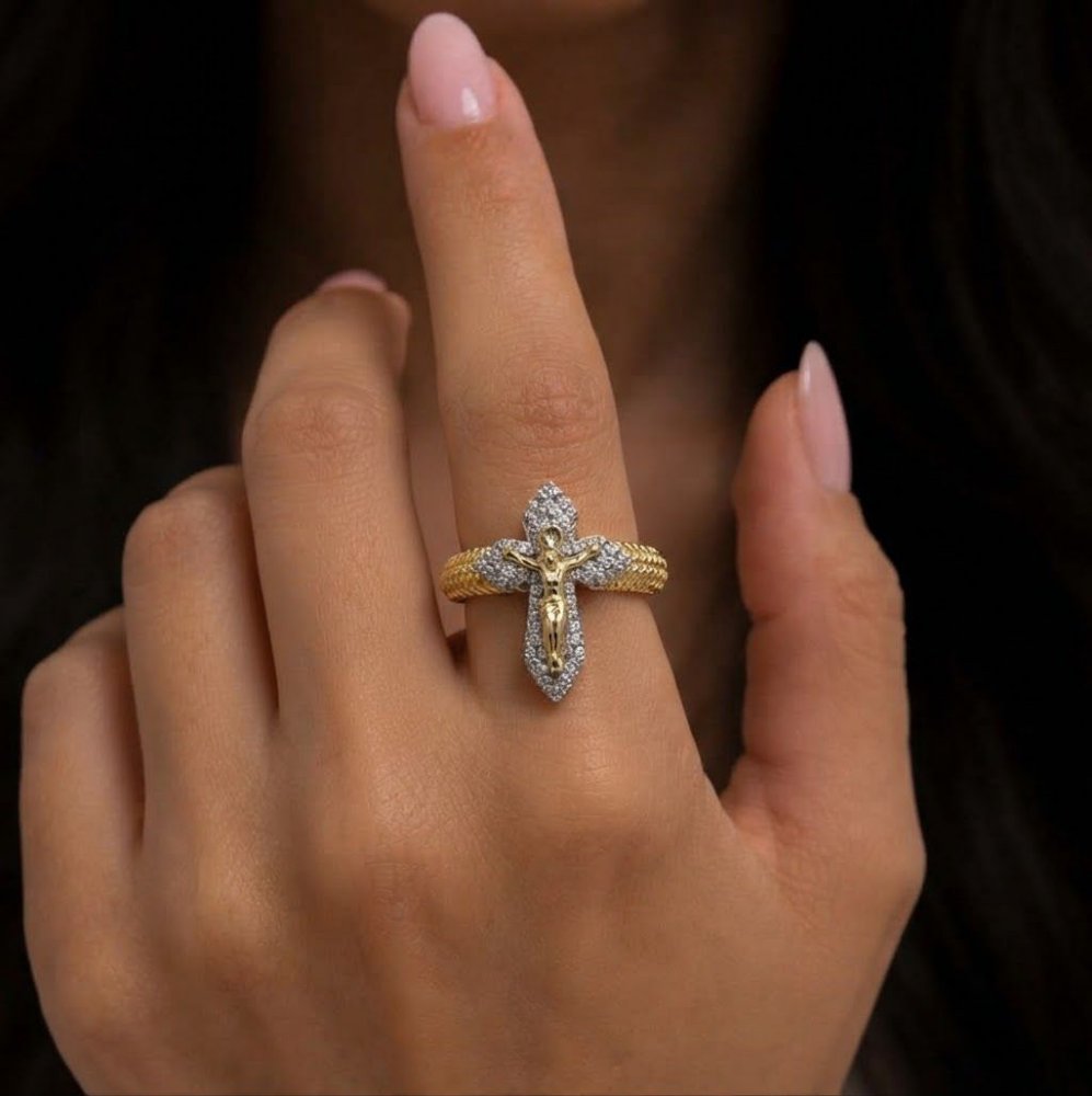 ANILLO CRUZ PLATA CON ORO ORO LAMINADO