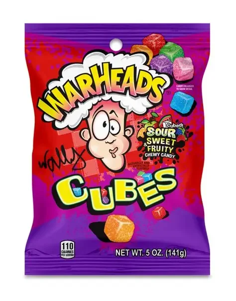 WARHEADS SOUR CHEWY CUBES PEG BAG 5 OZ x 12 unidades