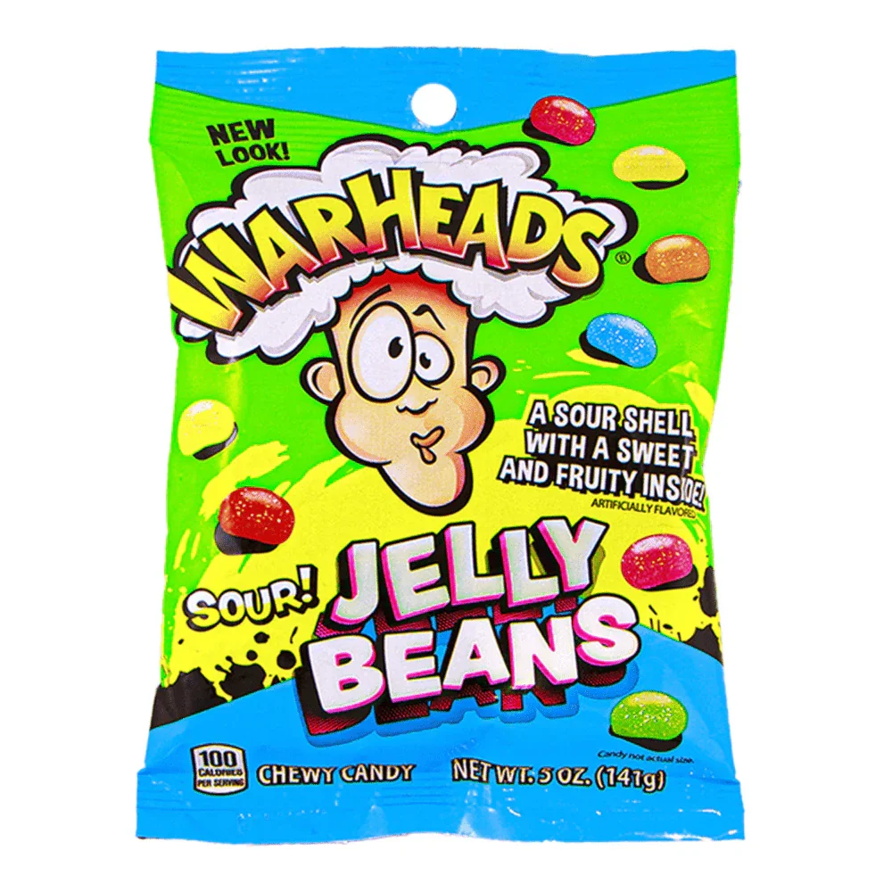 WARHEADS SOUR JELLY BEANS PEG BAG 5 OZ x 12 unidades