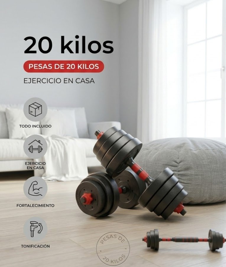 Set de Mancuernas y Pesas Ajustables - Total 20KG