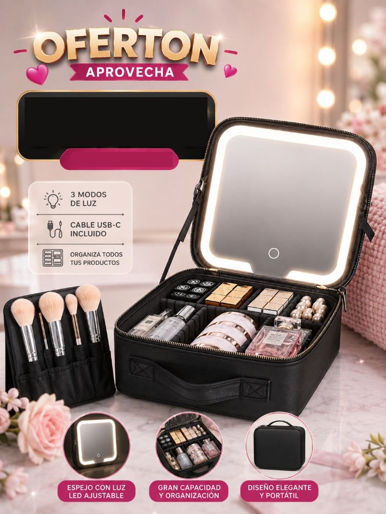 COSMETIQUERA CON ESPEJO Y LUZ