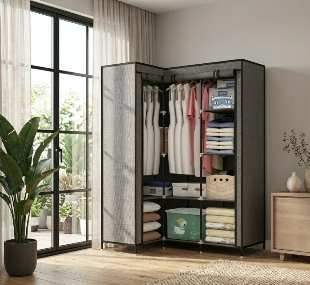 Closet Esquinero Portátil de Tela — Organizador de Ropa