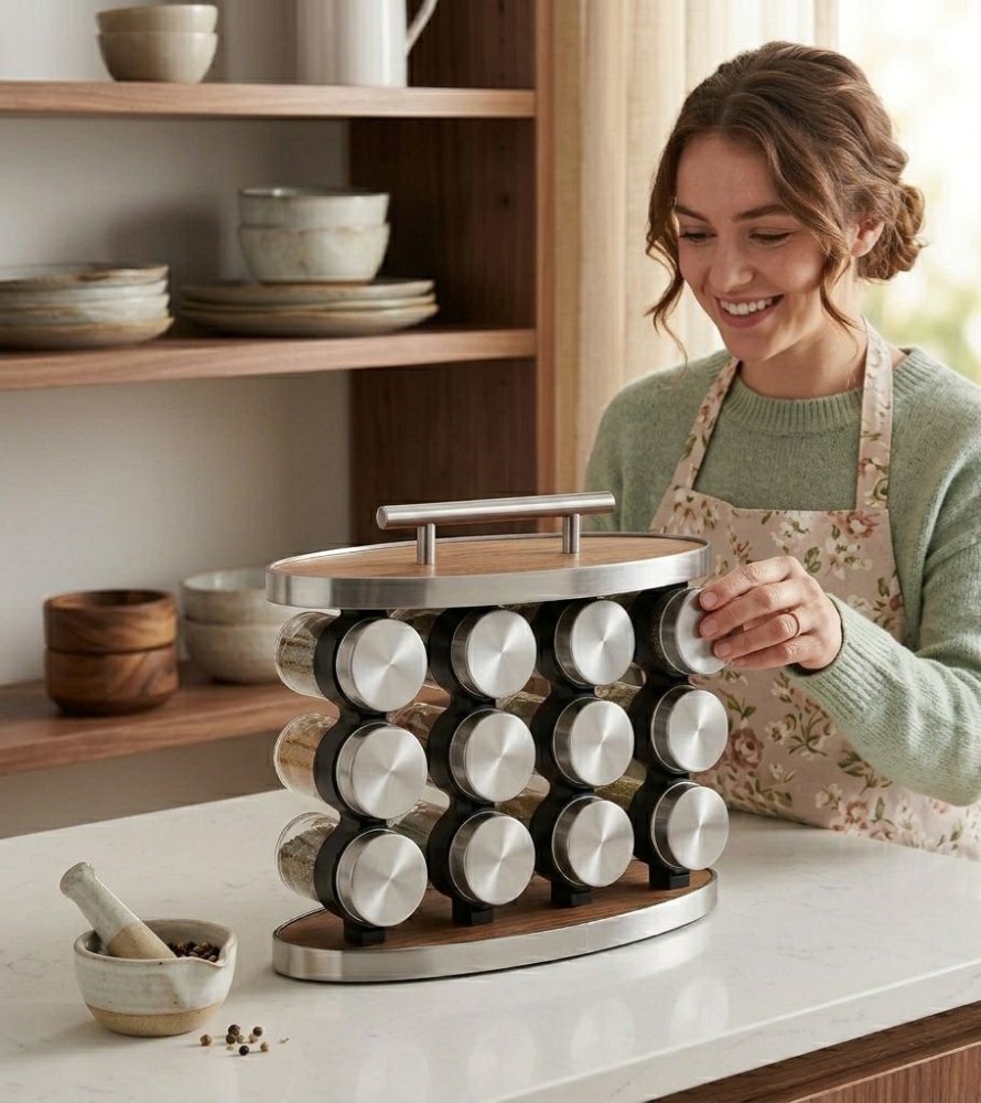 Especiero Giratorio de Lujo con 12 frascos de vidrio
