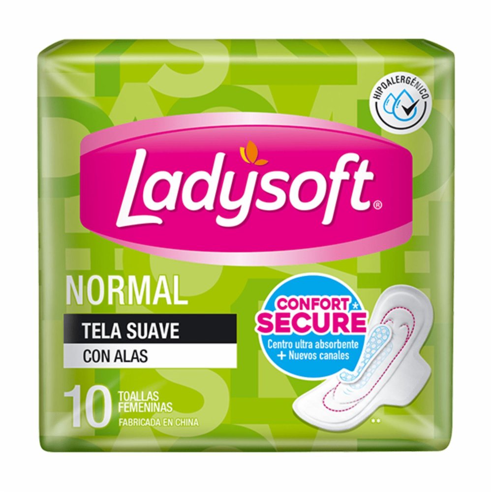 Ladysoft toallas normal tela suave con alas 10 unidades