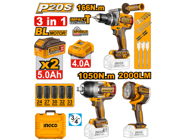 C. DE LLAVE 3/4 MAS TALADRO 166NM INGCO