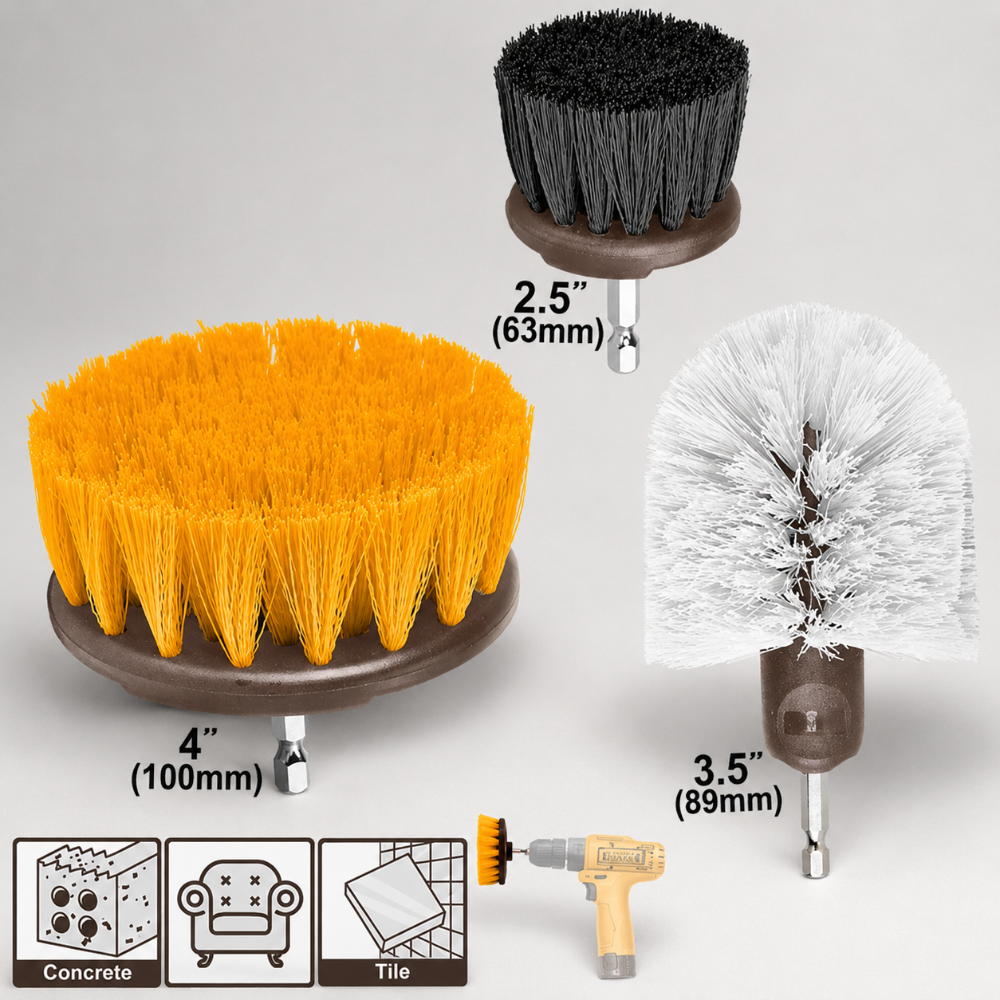 CEPILLO ESPIGA HEXAGONAL 6.35 mm (1/4 in) PARA LIMPIEZA 6.35 cm - 8.89 cm - 10.16 cm