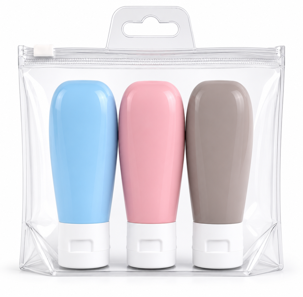 Neceser Pack 3 Botellas Recargables Frascos Viaje Avion 30 ML