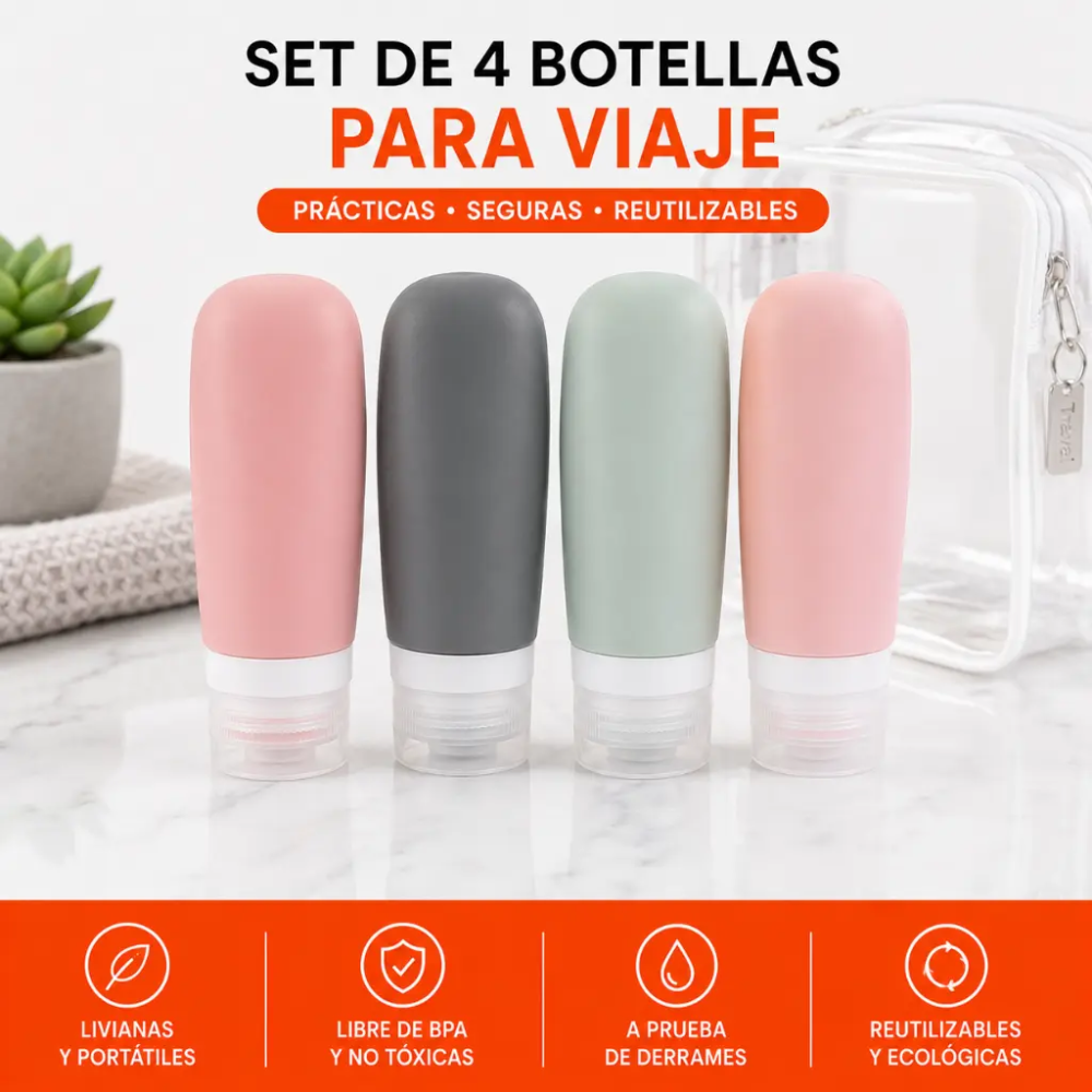 Neceser De Viaje Set De Botellas Contenedores Silicona 60ml