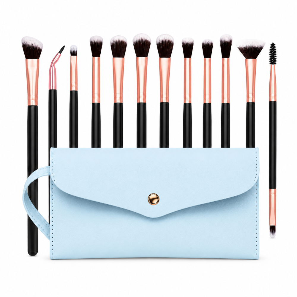 Set 15 Brochas Y Pinceles Para Maquillaje + Estuche Colores