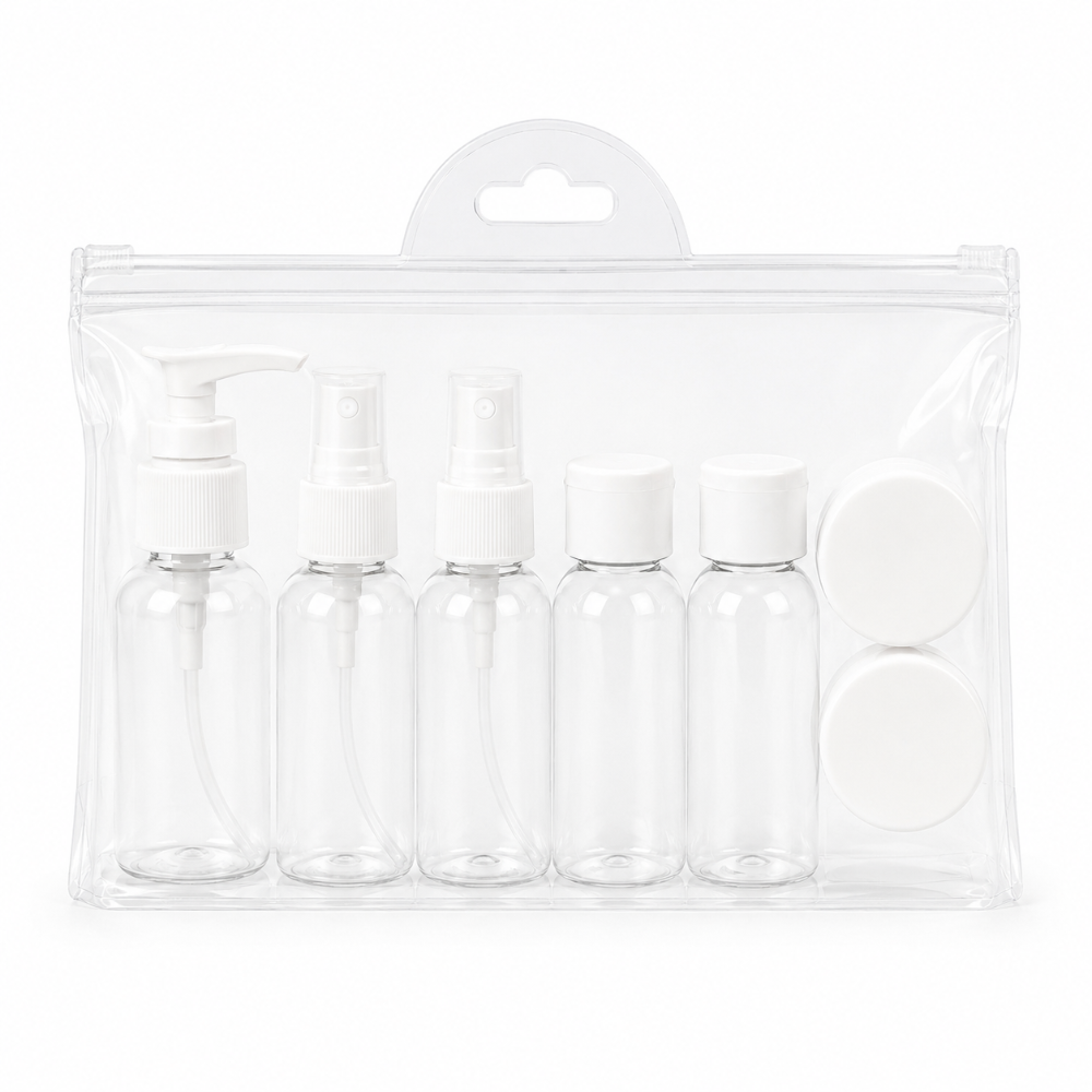 Set De Viaje X5 Frascos Contenedores Y Mini Espatula Neceser