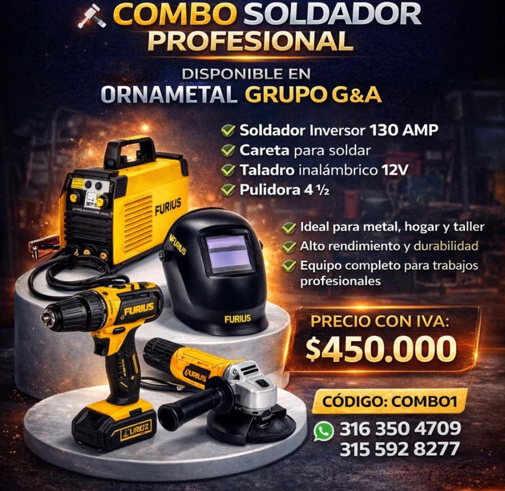 COMBO #1 MARCA FURIUS TALADRO-PULIDORA-SOLDADOR