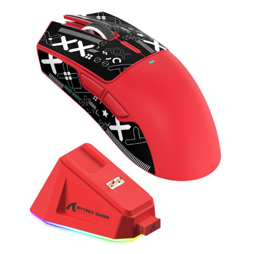Mouse Attack Shark X11 Wireless USB-C Bluetooth RGB Red