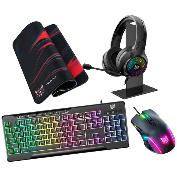Kit Onikuma TZ5008 RGB 5en1 Black – Teclado/Mouse/Mousepad/Headset/Soporte