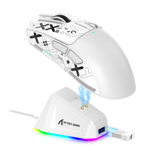 Mouse Attack Shark X11 Wireless USB-C Bluetooth RGB White