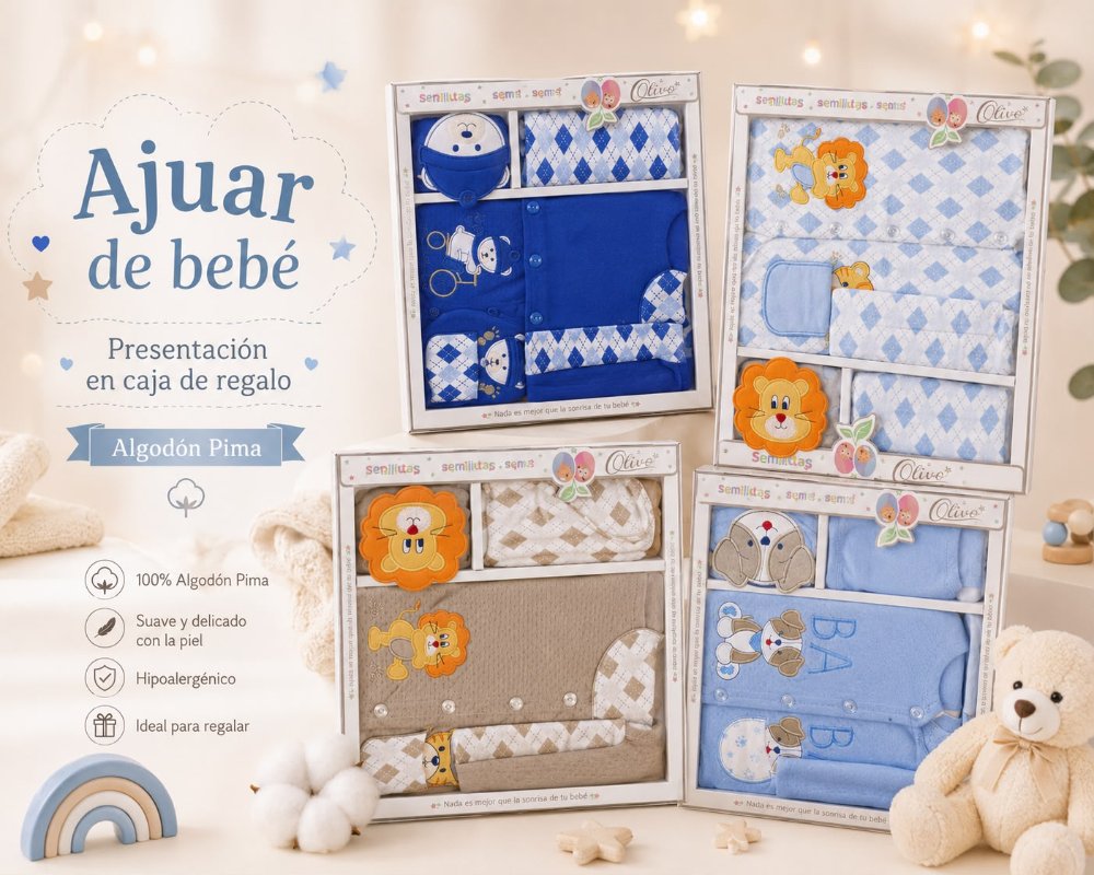 AJUAR EN CAJA ALGODON PIMA 4 PCS