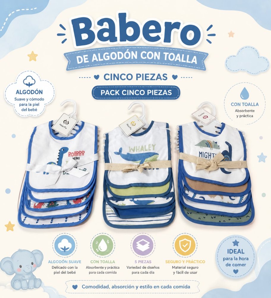 BABERO PACK DE 5 TOALLA
