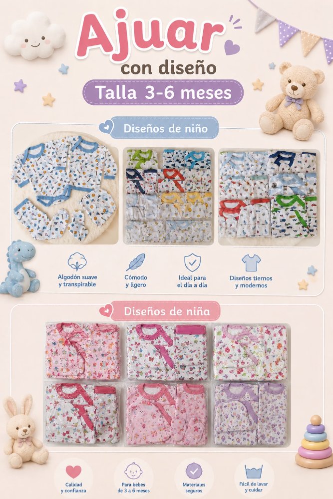 AJUAR CON DISEÑO TALLA 3-6 MESES