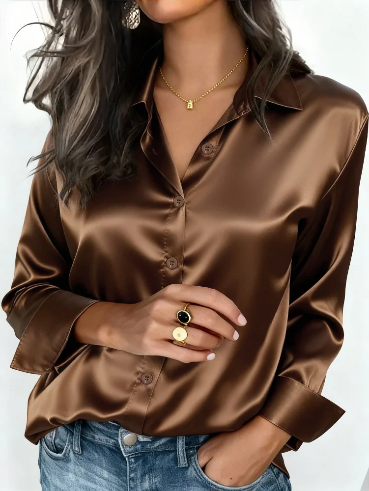 Blusa satín café 2xl shein 248864970