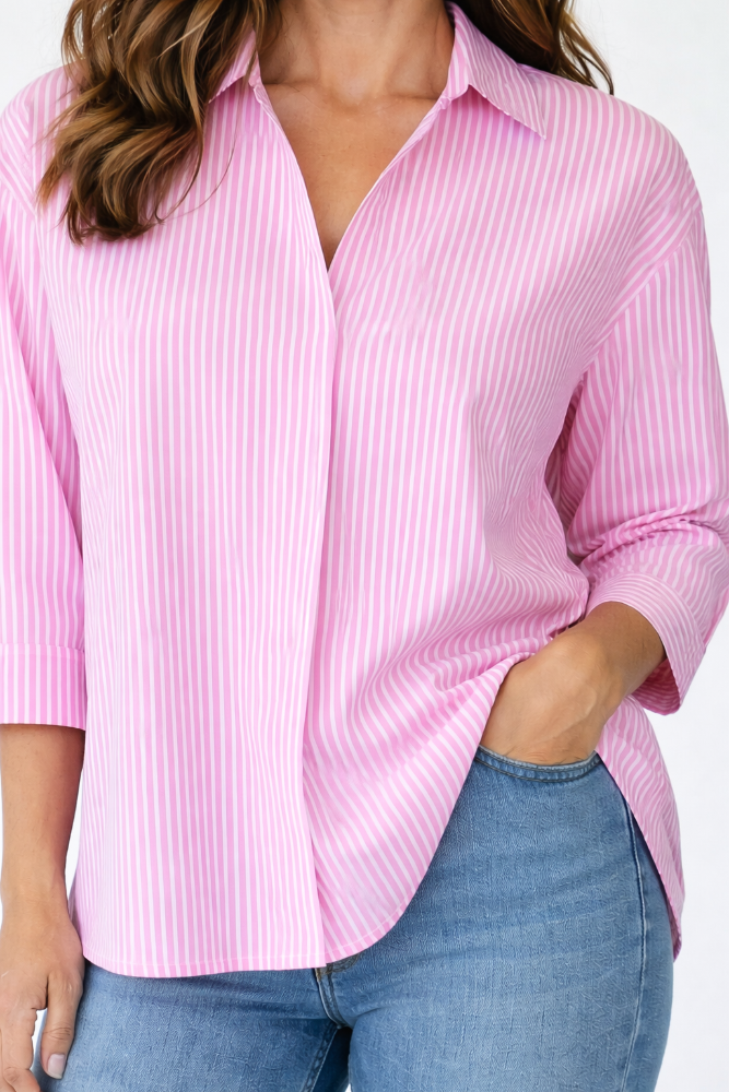 Blusa MERKABÁ Modelo 1000 Rayas rosa c/blanco