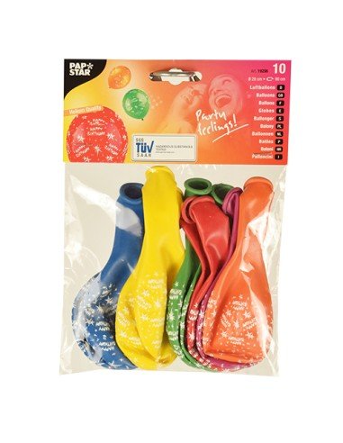 Bolsa de 10 vejigas/globos decoradas de feliz cumpleaños