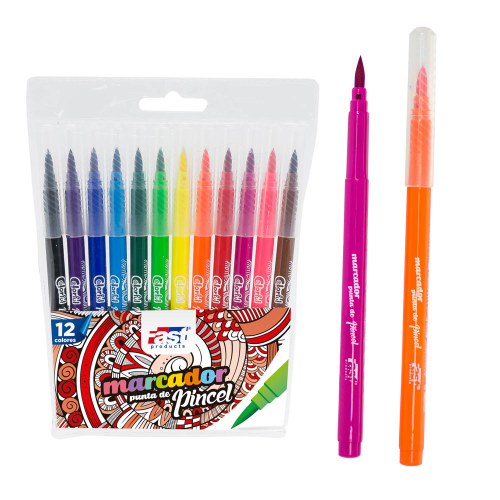 Marcadores en Estuche Punta Pincel 12 colores