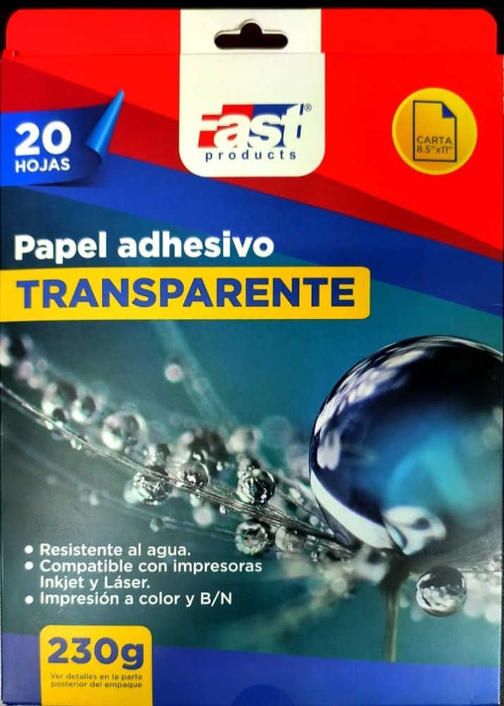 Hoja de papel Adhesivo Fast Transparente Tamaño Carta