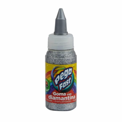 Goma con Diamantina Pega Fast Plateado