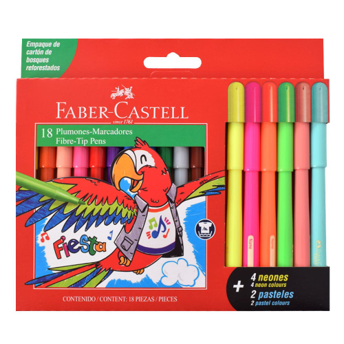Estuche de marcadores Faber Castel 12 col+4neon+2 pastel