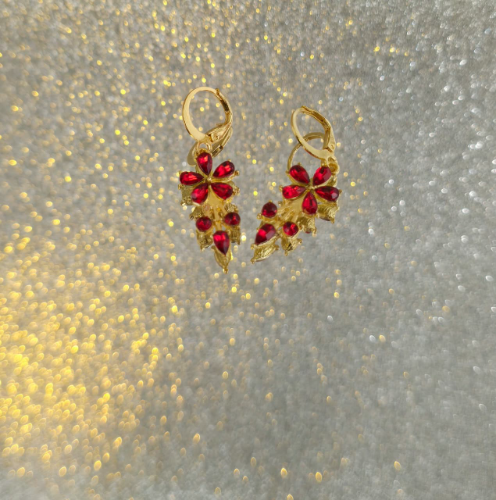 Arete Diseño Flor Color Rojo