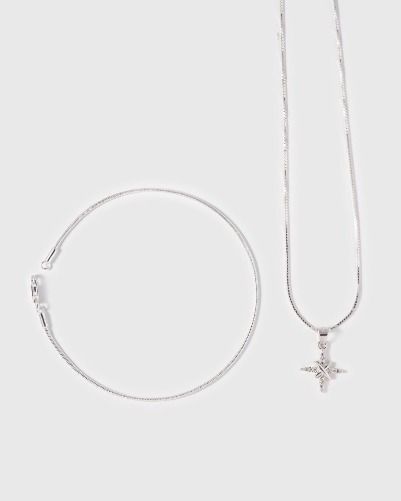 Combo Veneciana + North Star + Pulsera Cola de Raton Plata Ley 925