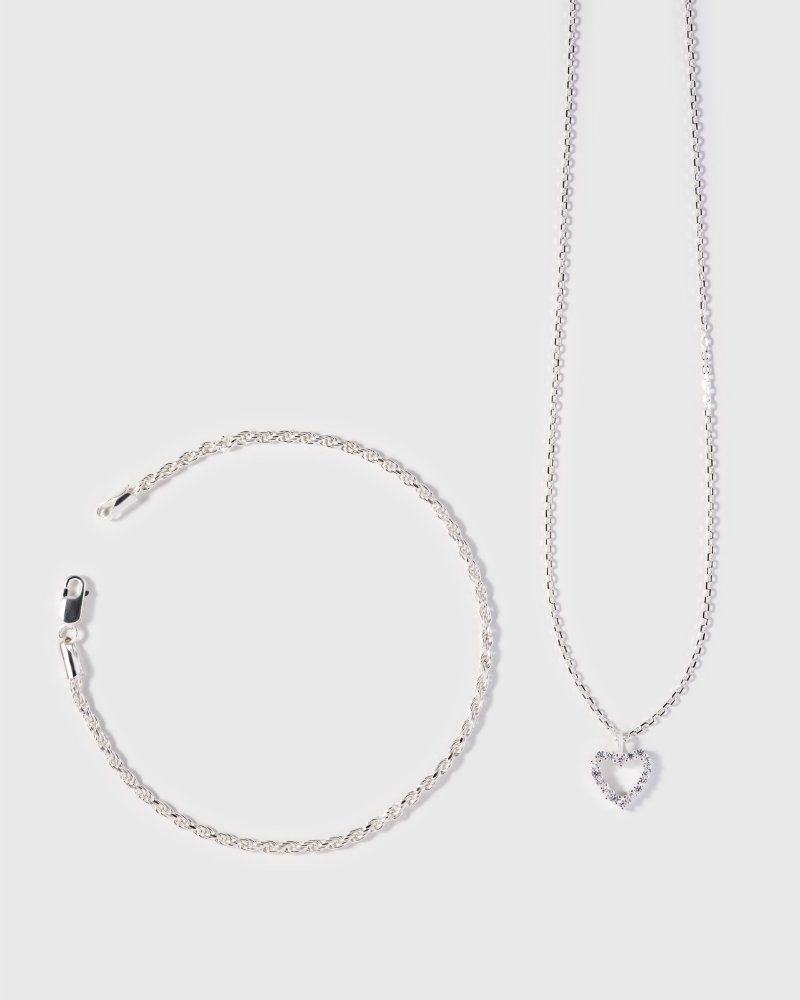 Combo Corazon Mini + Pulsera Lazo en Plata Ley 925