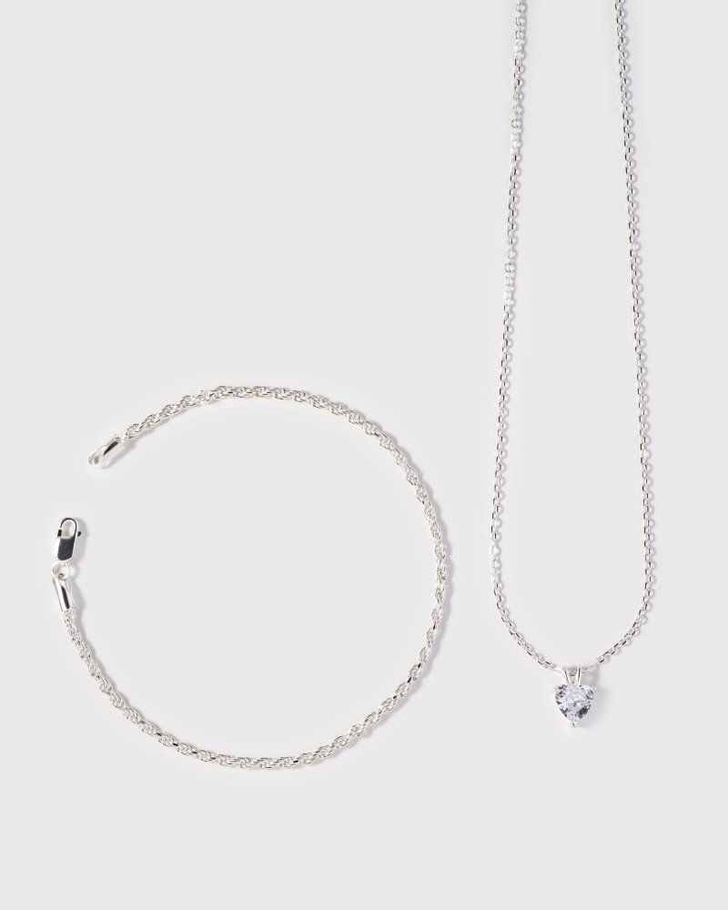Combo Corazon Brillante + Pulsera Lazo en Plata Ley 925