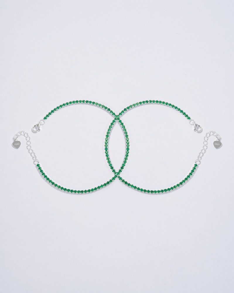 Pulseras Tenis Verde en Plata Ley 925 Para Pareja