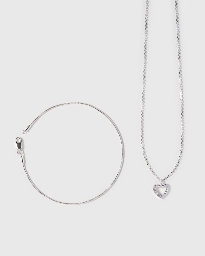 Combo Corazon Mini + Pulsera Cola de Raton en Plata Ley 925