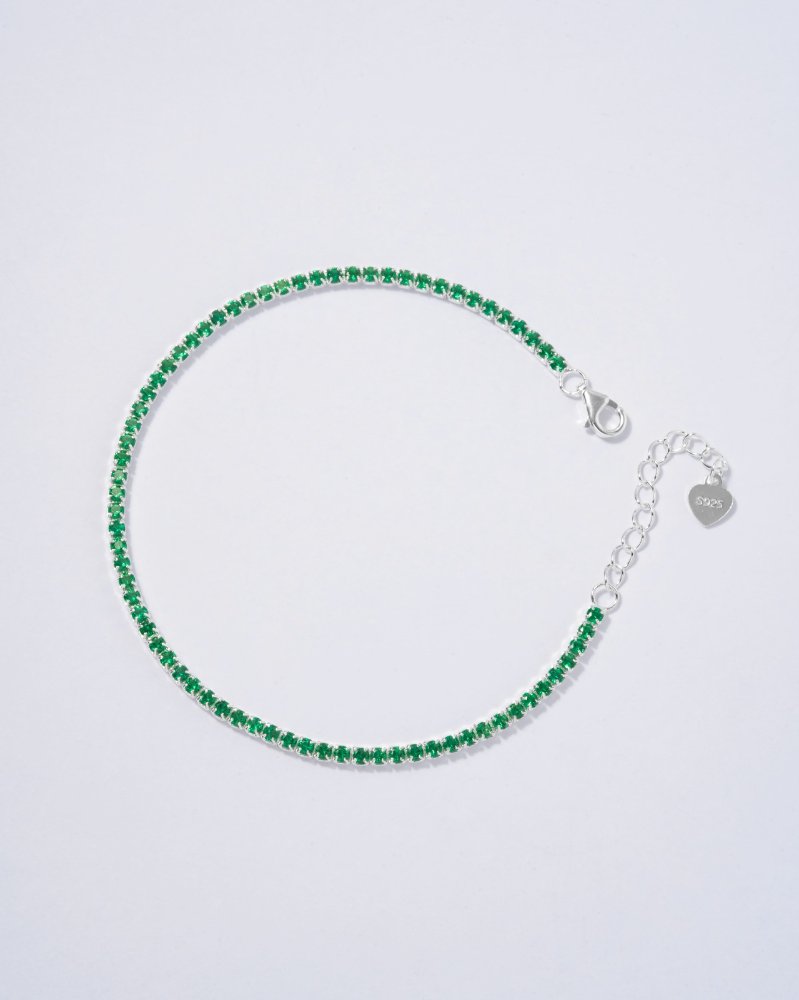 Pulsera Tenis Verde Ajustable en Plata Ley 925